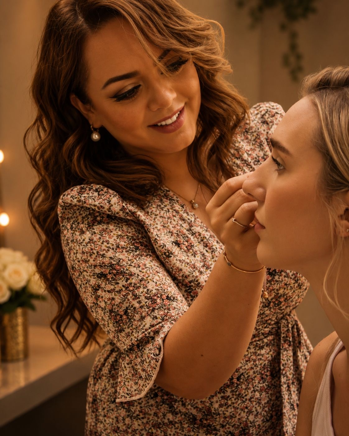 Ghazal Beauty tijdens een professionele wenkbrauw- en make-upbehandeling van een klant