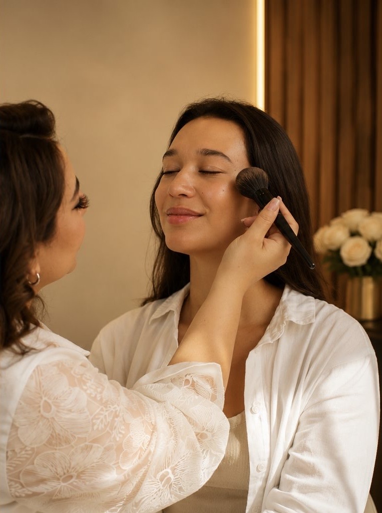 Ghazal Beauty brengt professionele soft glam make-up aan bij een model